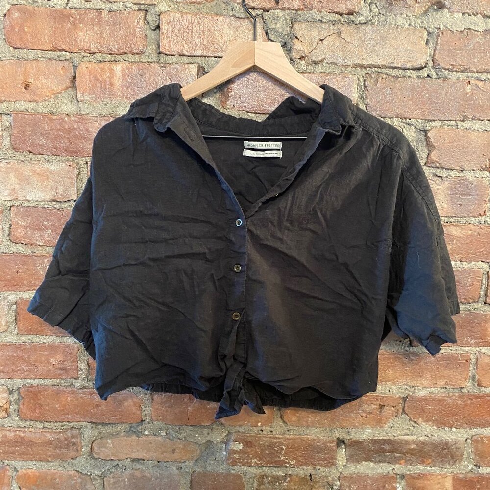 Urban Outfitters Linen Cropped Tie Front Top